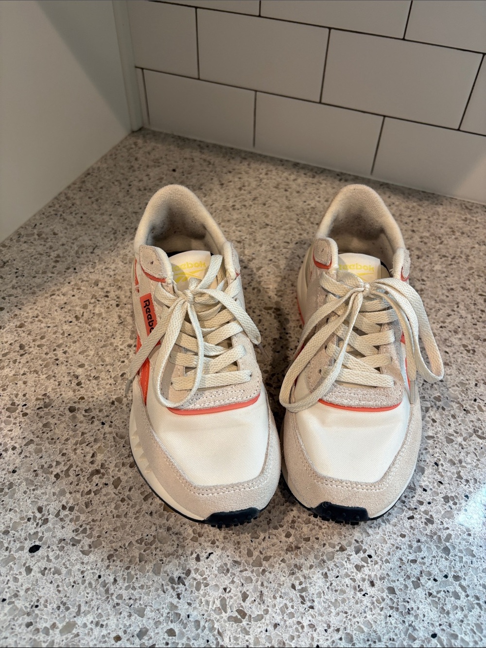 Reebok Womens Retro Runner in Cream with Orange Trim
